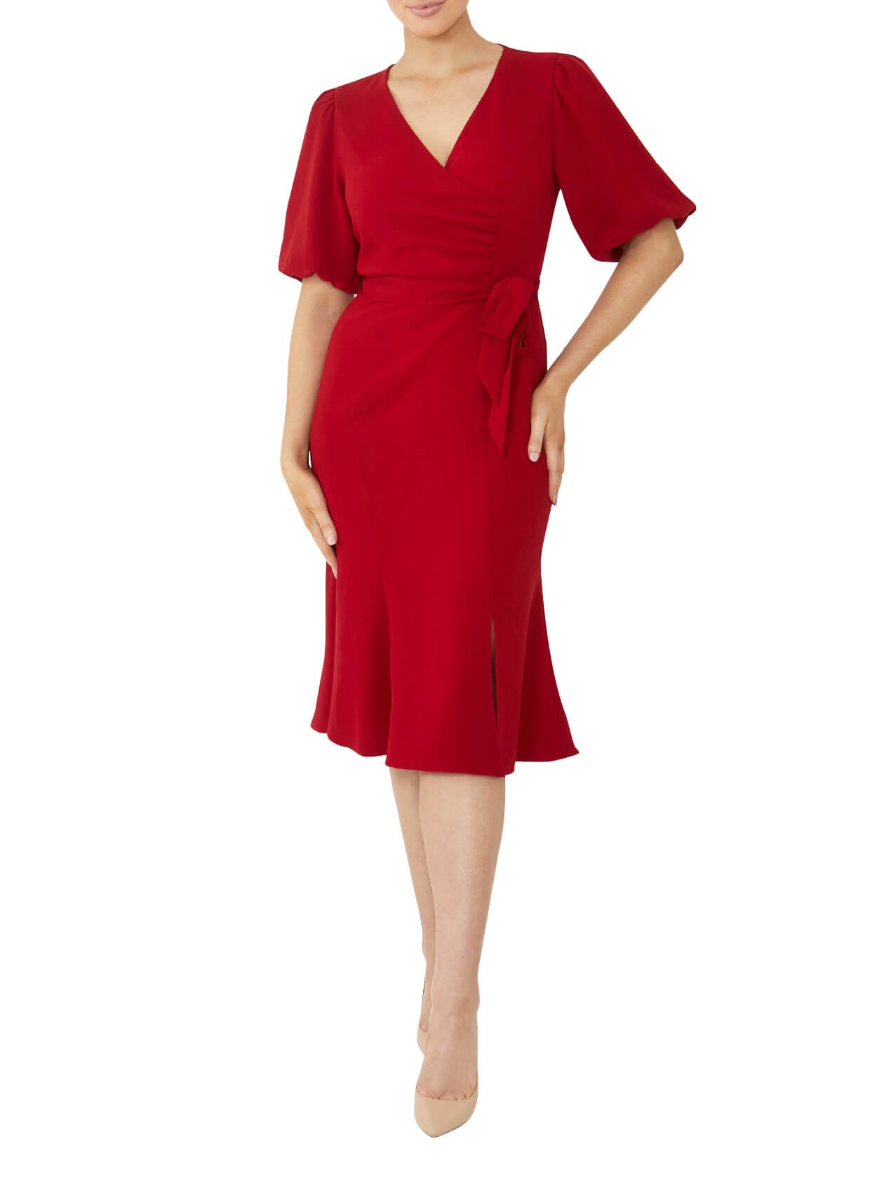 Amy Red Crepe Wrap Dress